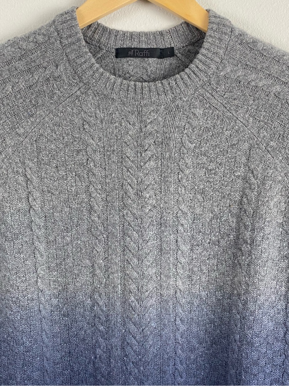 Raffi Cashmere Ombré/Gradient Multi Cable Knit Long Sleeve Crewneck Sweater - Picture 3 of 16